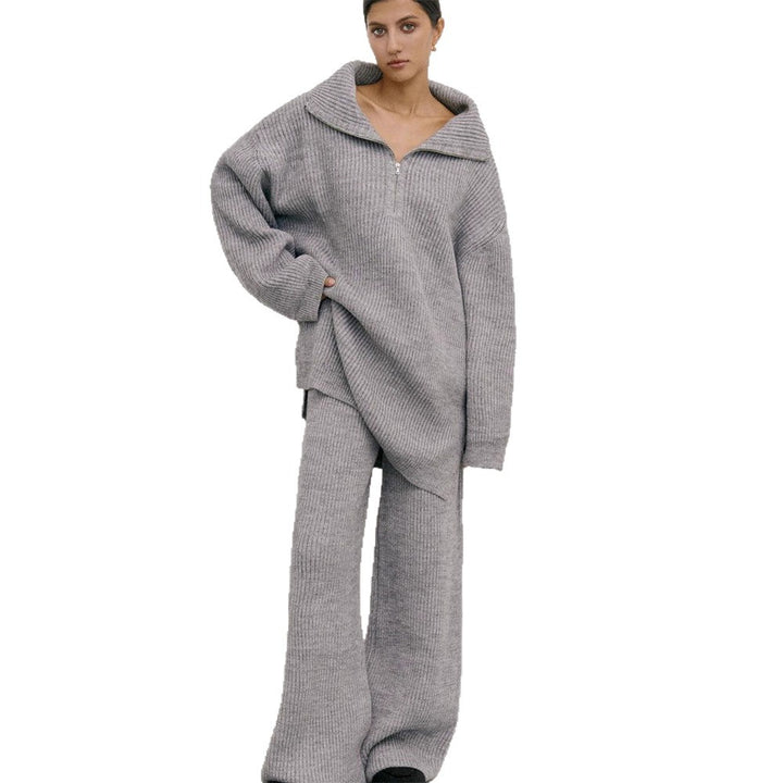 Knitted set for women with high collar and modern zipper Lune London