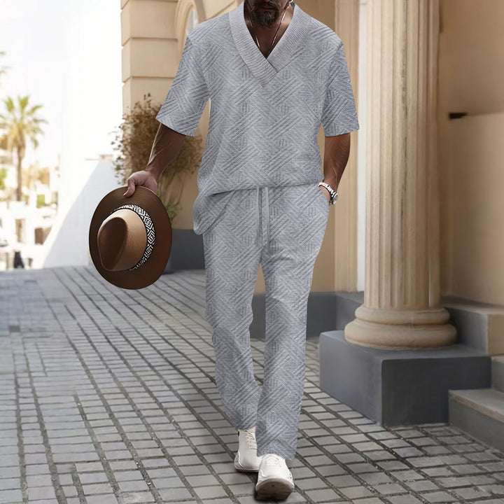 Leisure suit for men with luxurious V-neck and attractive pattern Lune London