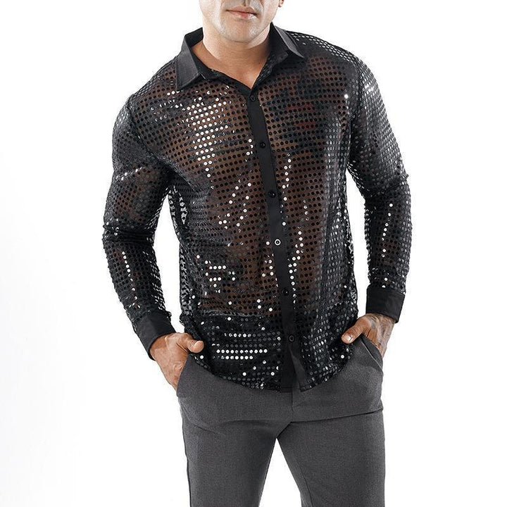 Men's Shiny Party Shirt with Rhinestone Patterns Lune London