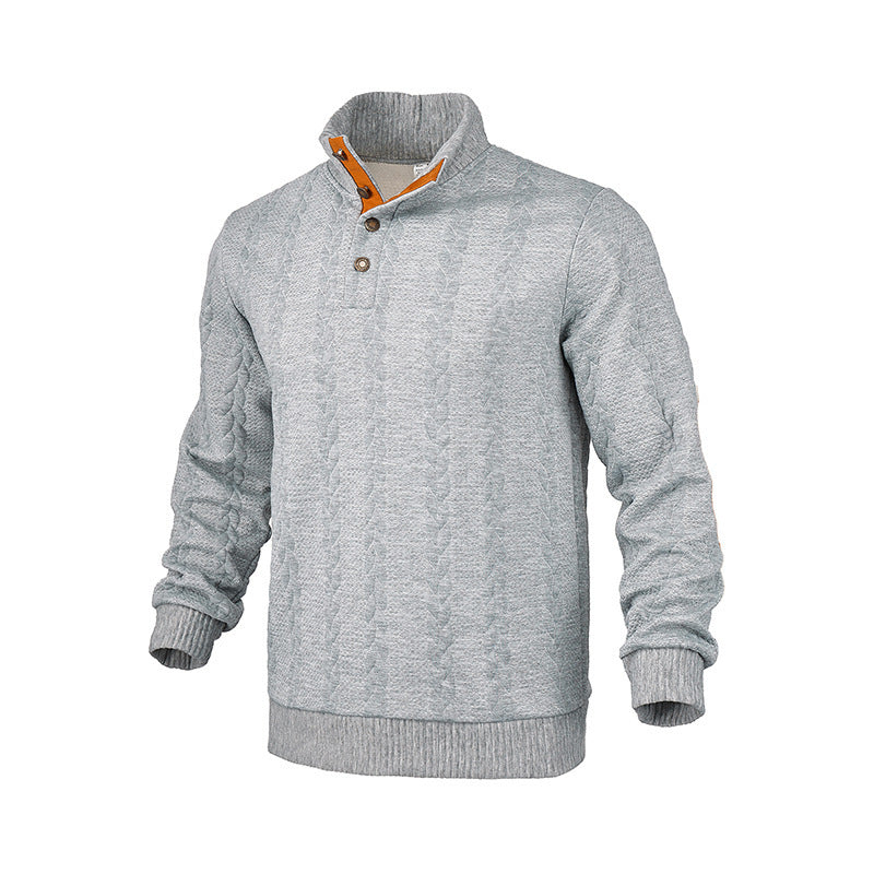 Modern knit sweater for men with high collar and contrasting accents Lune London