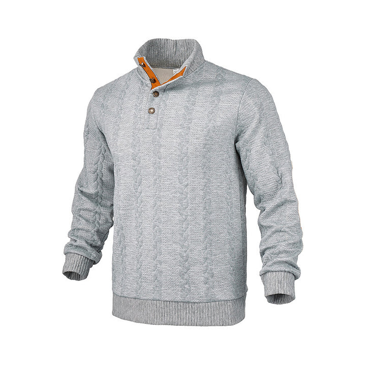 Modern knit sweater for men with high collar and contrasting accents Lune London