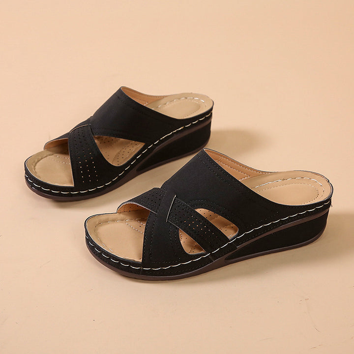 Comfortable wedge heel sandals for women with perforated details and non-slip sole Lune London