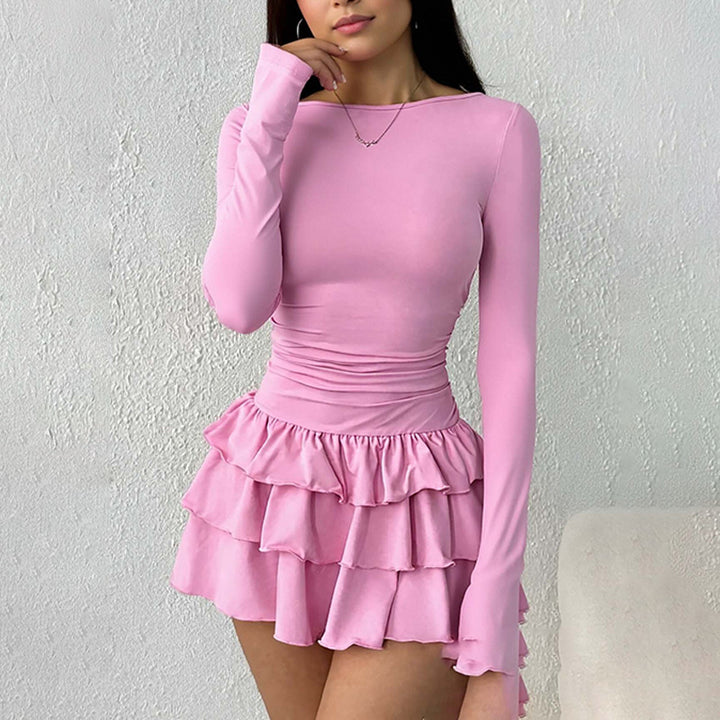 Robe mini pour femme avec un ourlet à volants volumineux et des manches longues Chic & Stil