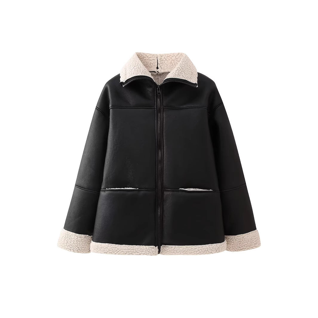 Trendy faux leather jacket for women with cozy lining Lune London
