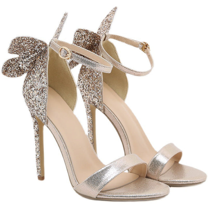 Women's High Heel Sandals with Sparkling Bow Accents Lune London