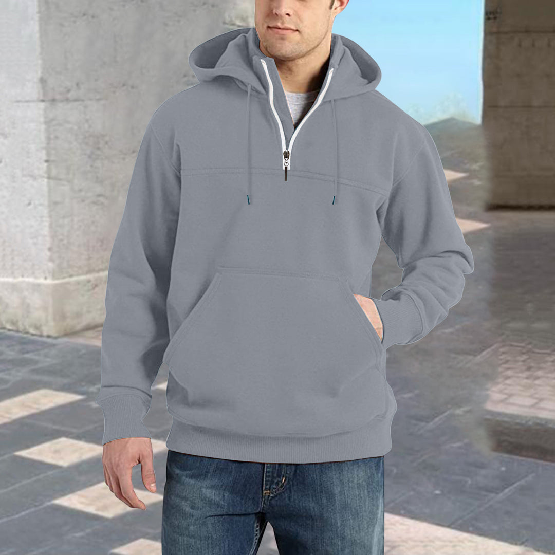 Men's trendy hoodie with half-zip and practical kangaroo pockets Lune London