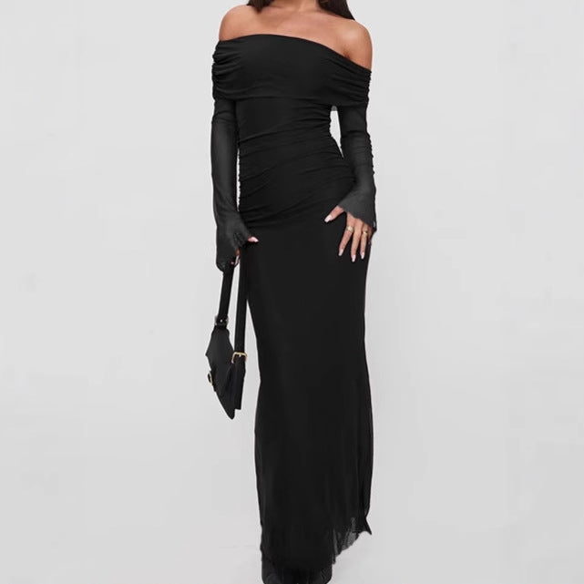 Sleeveless maxi dress for women with lace details and off-the-shoulder design Lune London