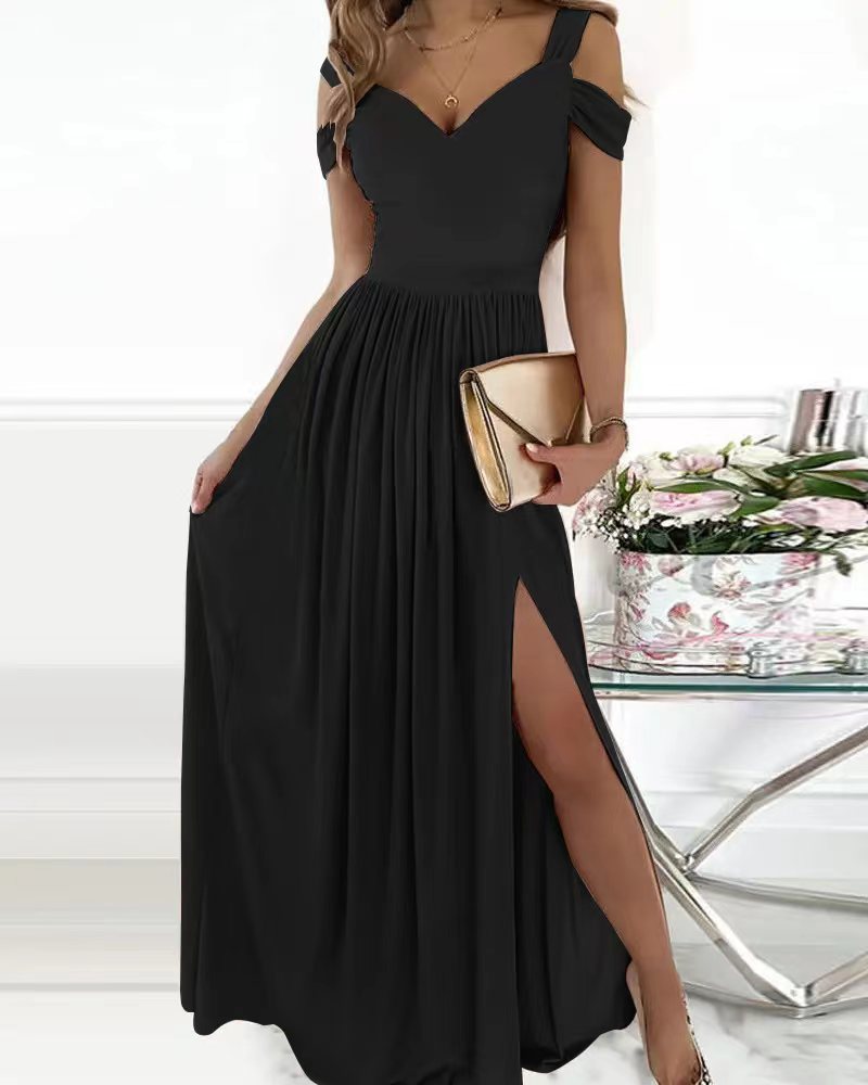 Maxi dress for women with charming neckline and asymmetrical slit Lune London
