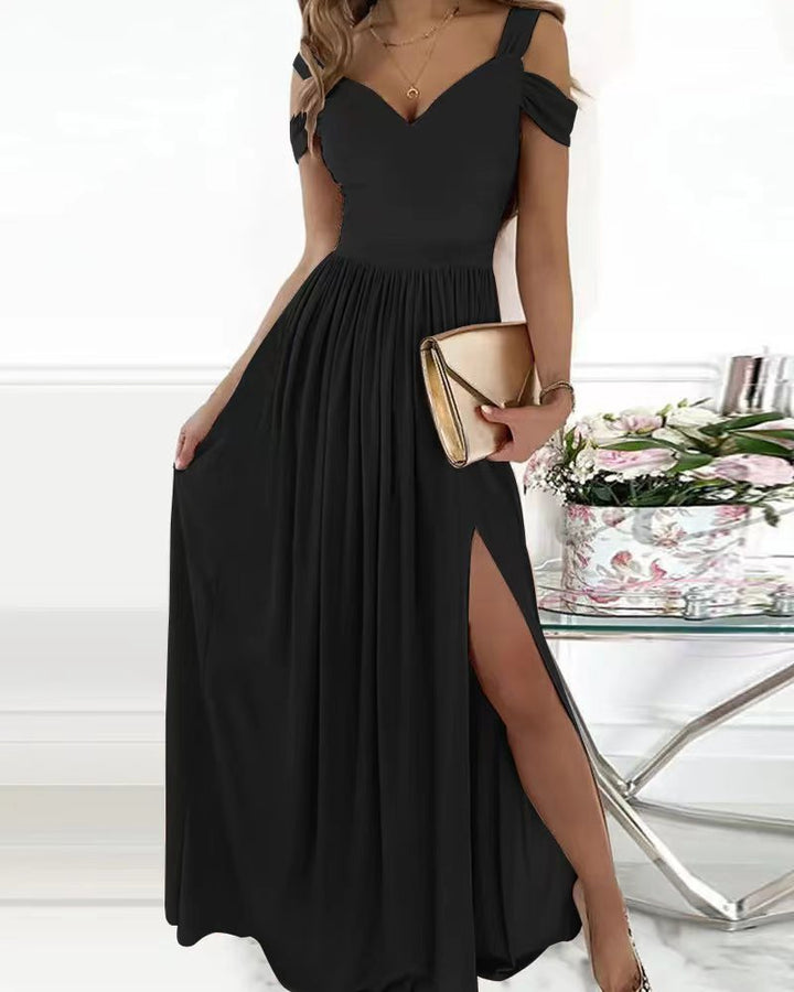 Maxi dress for women with charming neckline and asymmetrical slit Lune London