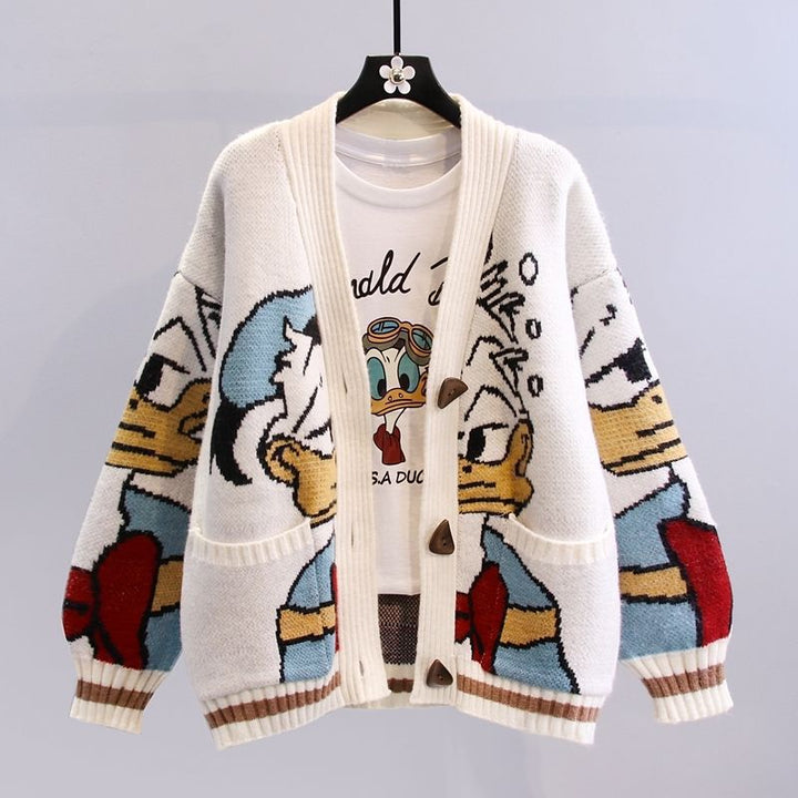 Ladies cartoon design knitted vest with wide sleeves and pockets Lune London