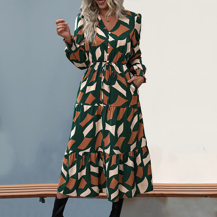 Maxi dress for women with voluminous skirt and refined tied belt Lune London