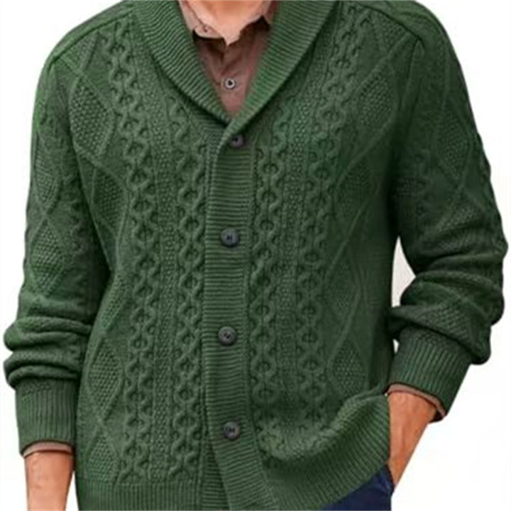 Men's knitted jacket with a clear braid pattern and a modern high collar Lune London