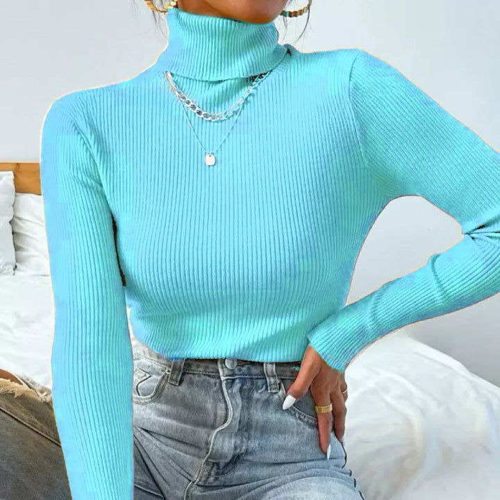 Women's Elegant Turtleneck Sweater with Fine Ribbed Texture Lune London