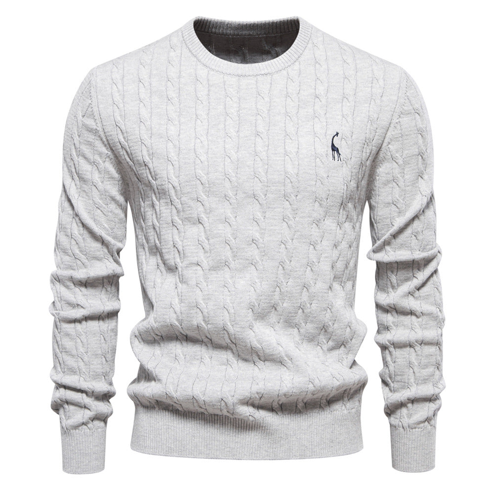 Men's Knitted Sweater with Cable Pattern and Round Neck Lune London