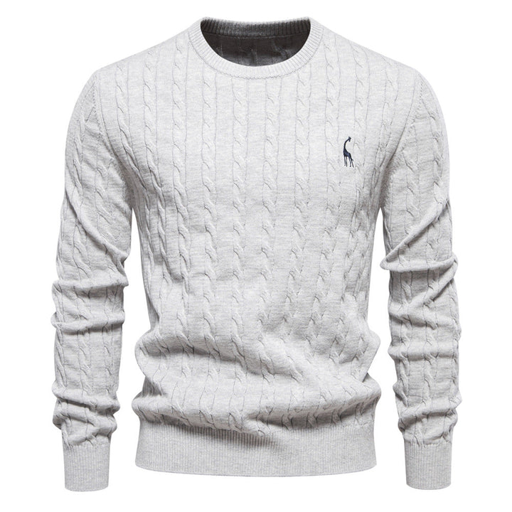 Men's Knitted Sweater with Cable Pattern and Round Neck Lune London