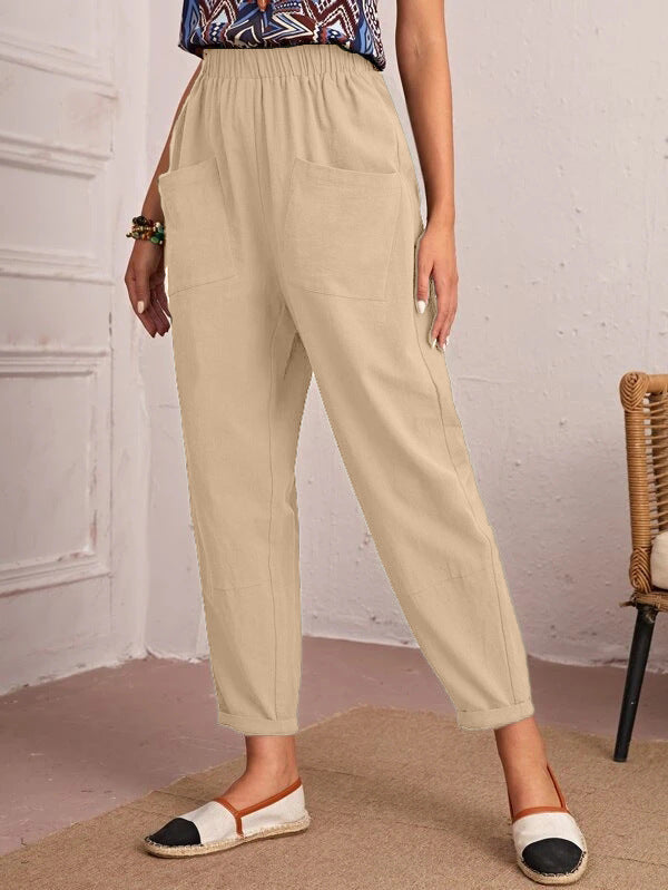 Casual pants for women with elastic waistband and large pockets Lune London
