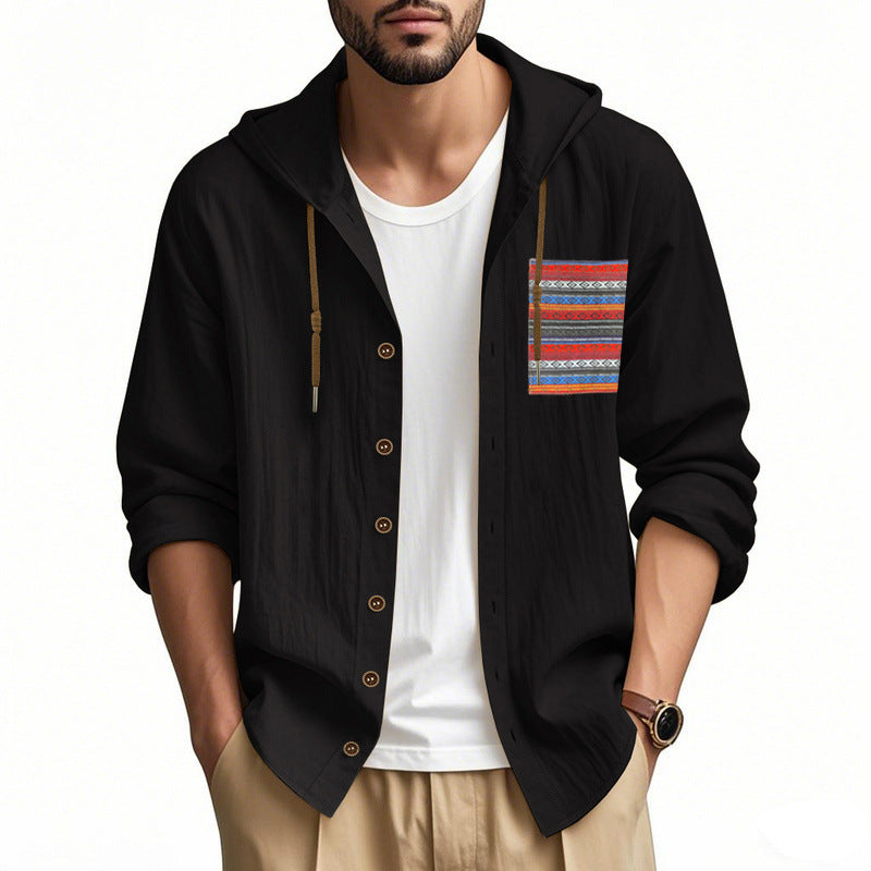 Casual hooded jacket for men with colorful pattern and practical buttons Lune London