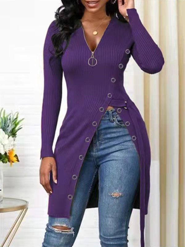 Fitted blouse for women with button details and a deep V-neck Lune London