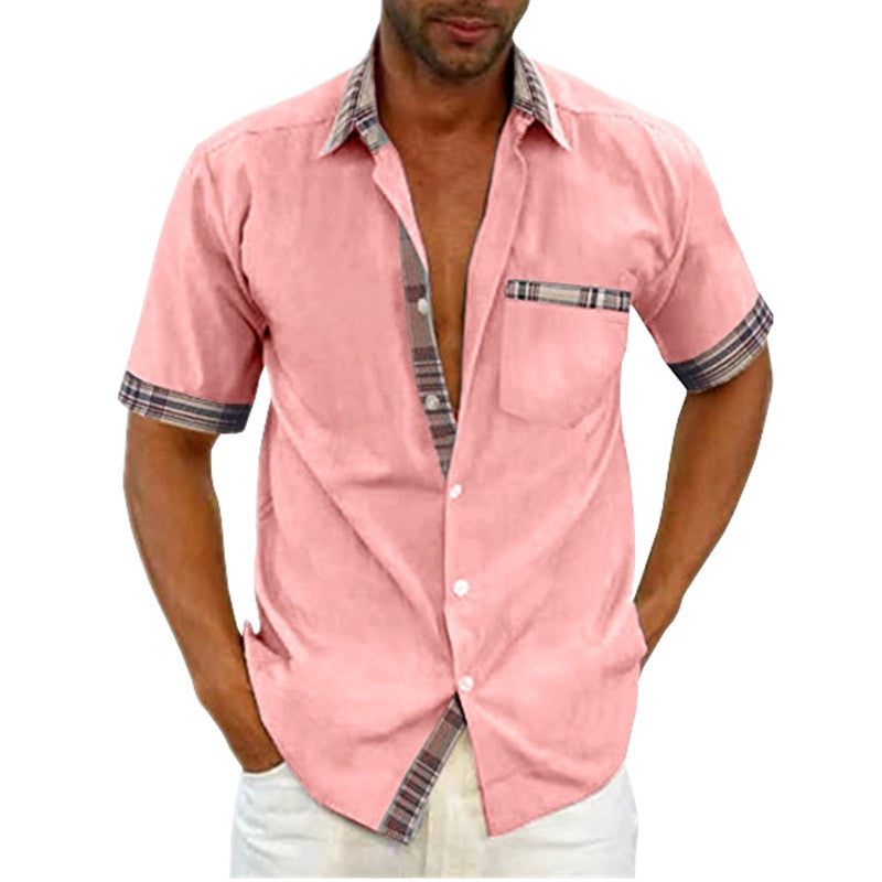 Men's Casual Short Sleeve Button-Up Shirt with Checked Accent Lune London