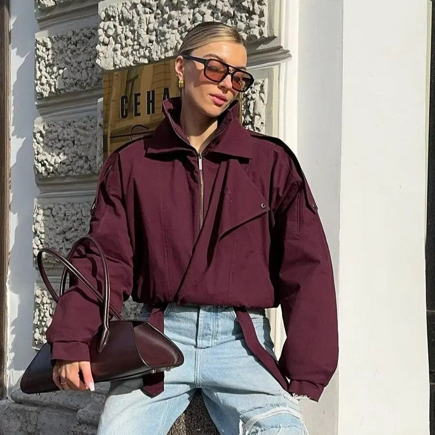 Sporty transitional jacket for women with trendy collar and elastic waist Lune London