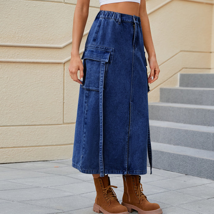 Women's utility maxi skirt with practical cargo pockets and side slit Lune London