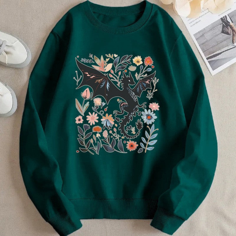 Sweatshirt pour femmes avec motif détaillé de dragon et de fleur Chic & Stil