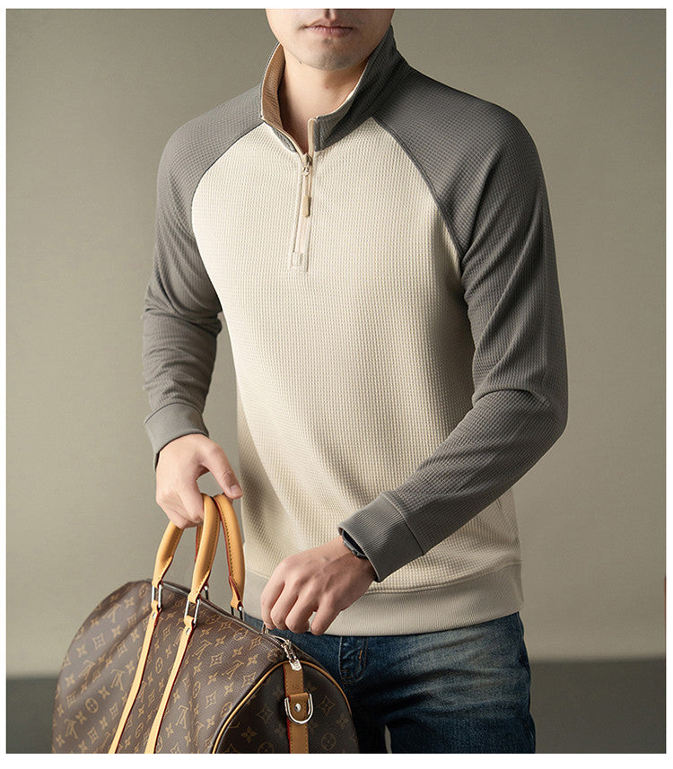 Functional long-sleeved shirt for men with a stand collar and innovative zip opening Lune London