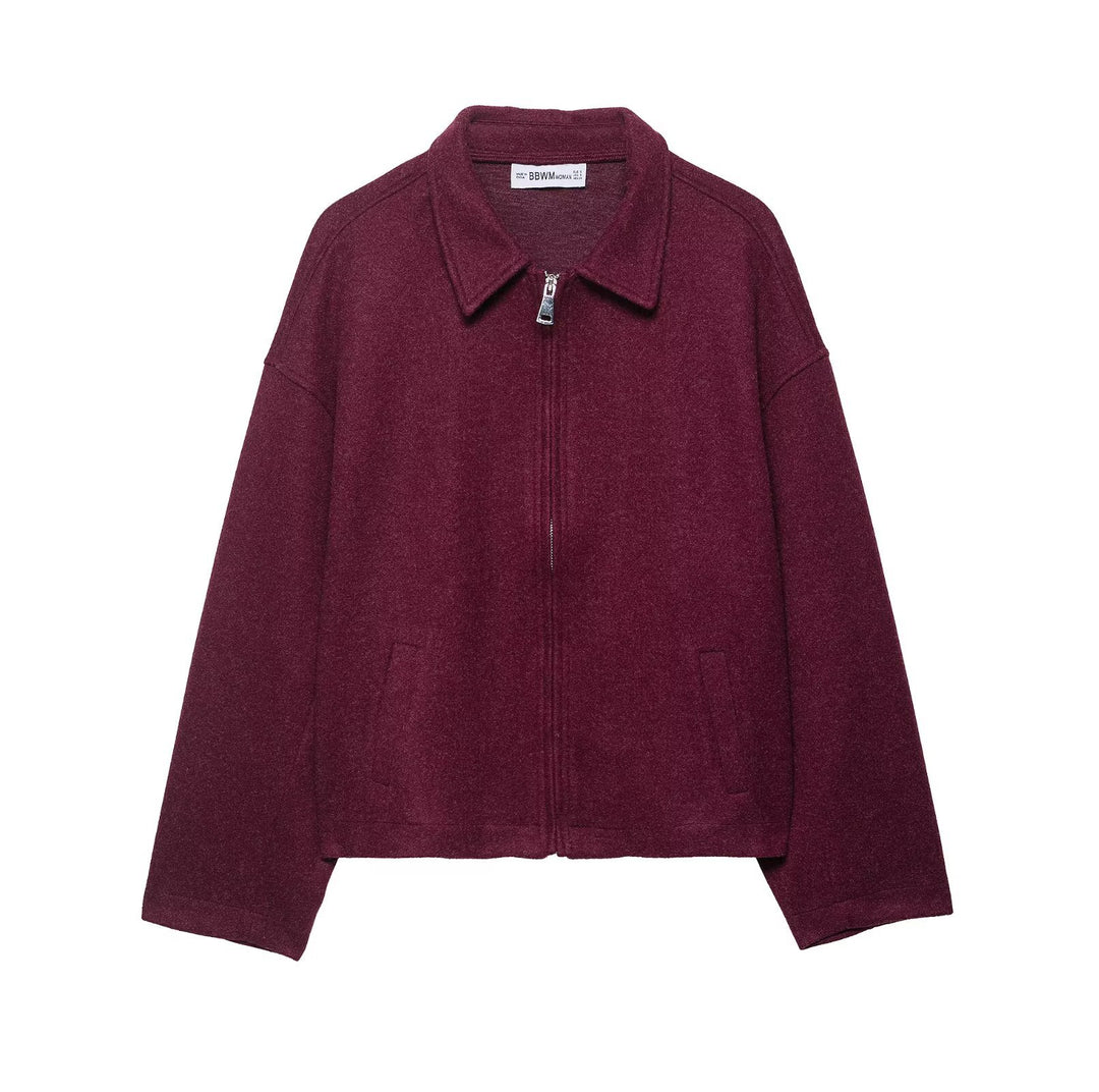 Fashionable women's transitional jacket with a stylish high collar and practical zippered pockets Lune London