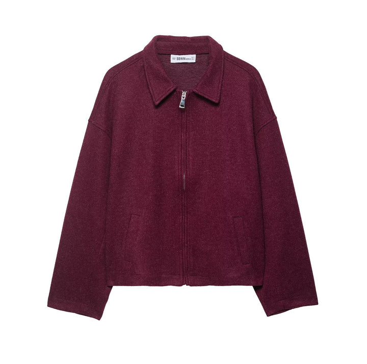 Fashionable women's transitional jacket with a stylish high collar and practical zippered pockets Lune London