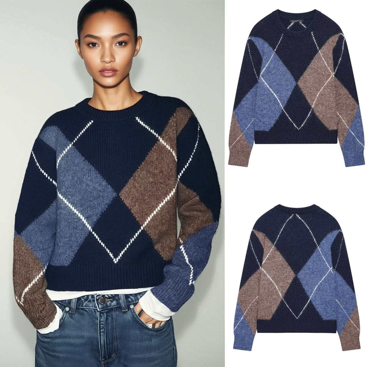 Pull en tricot épais pour femmes avec un motif moderne en diamant Chic & Stil