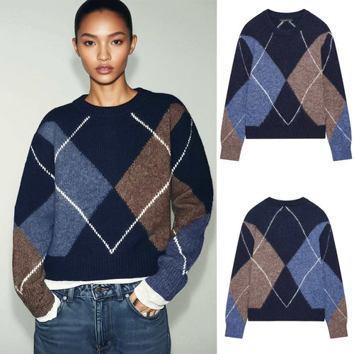 Pull en tricot épais pour femmes avec un motif moderne en diamant Chic & Stil