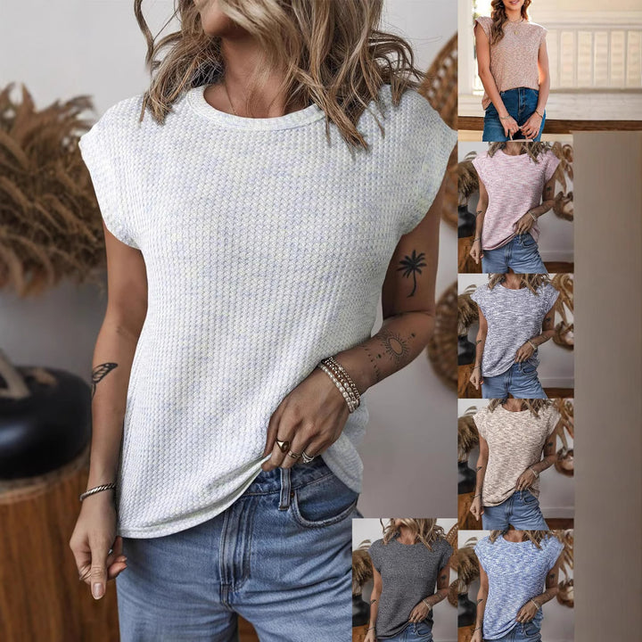 Round neck short sleeve textured T-shirt for women Lune London