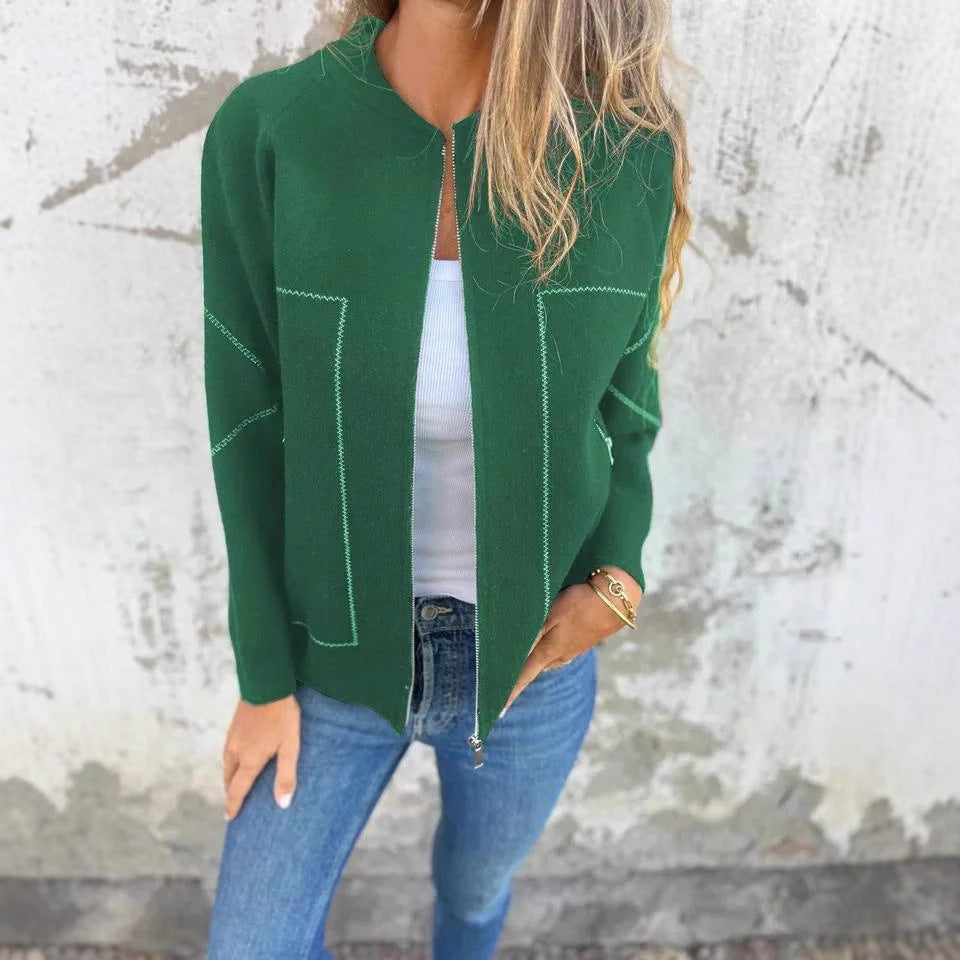 Ladies' knit jacket with stylish zipper details and a fine textured pattern Lune London
