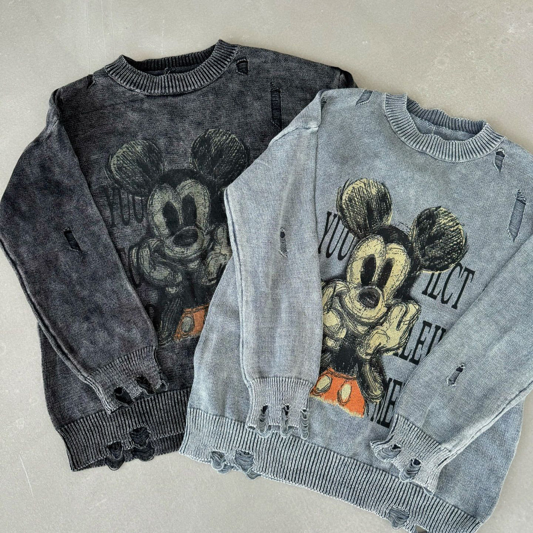 Oversized ladies sweatshirt with creative Disney pattern and trendy hole details Lune London