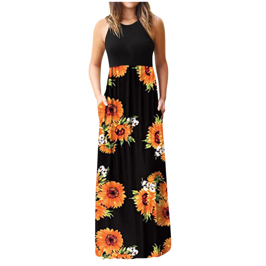 Robe maxi pour femmes avec motif floral et poches latérales pratiques Chic & Stil