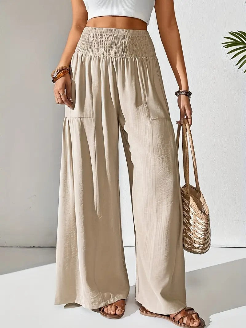 Pantalons larges d'été pour femmes avec taille élastique et poches latérales Chic & Stil