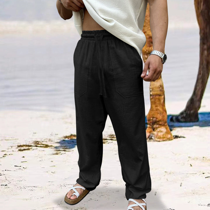 Men's casual linen pants with elastic waistband and practical side pockets Lune London