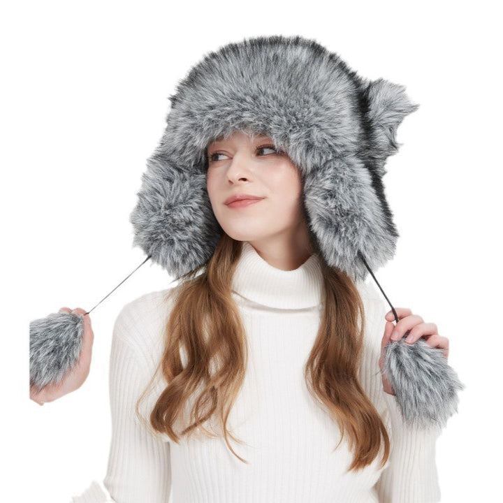 Woman Cozy Fur Hat with Ear Protection and Pompon Lune London