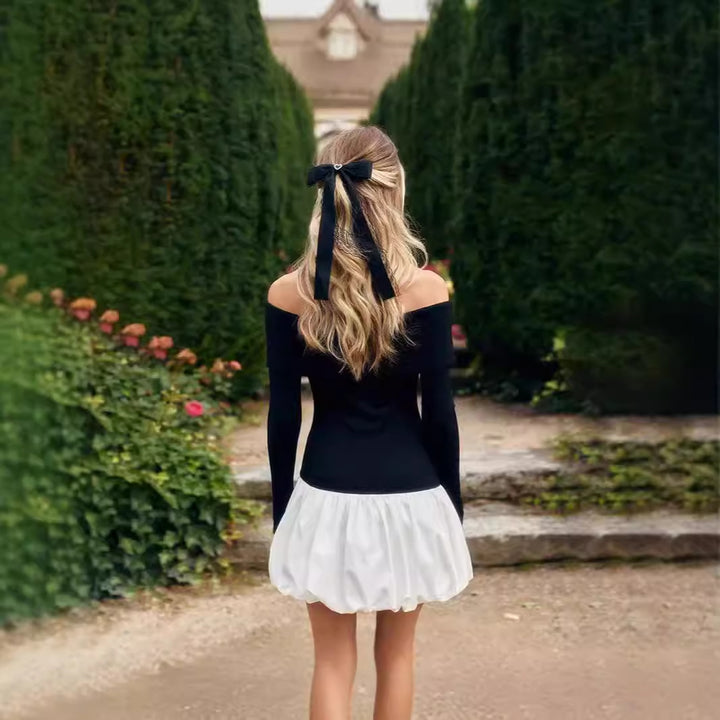 Mini Off-Shoulder Dresses for Women with Long Sleeves and Elegant Chic Ruffled Hem