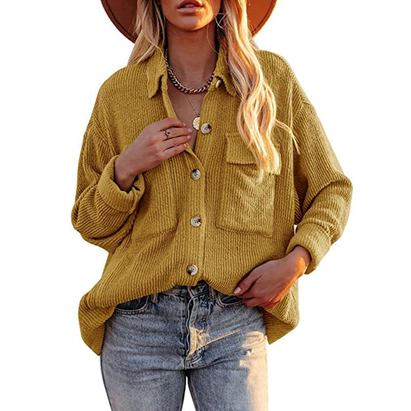Women's Casual Knit Cardigan with Button Placket and Chest Pocket Lune London