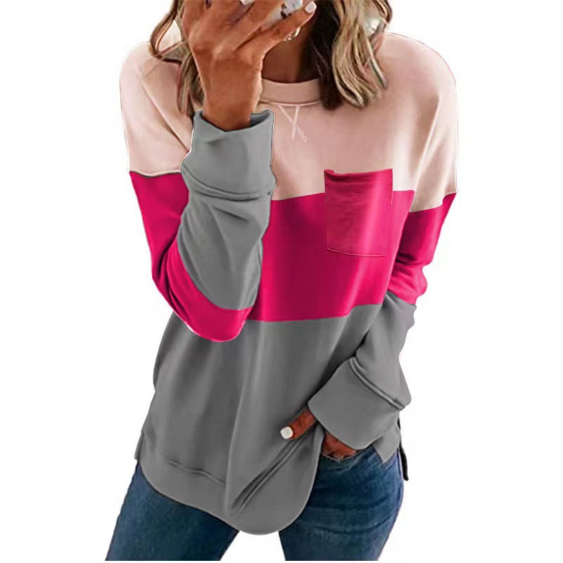 Ladies Casual Sweatshirt with Color Block Design and Chest Pocket Lune London