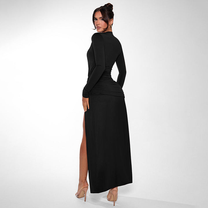 Elegant maxi dress for women with deep V-neck and stylish wrap design Lune London