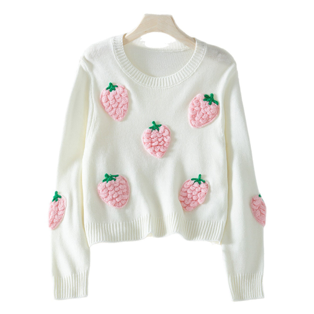 Knit sweater for women with strawberry appliqués and a relaxed fit Lune London