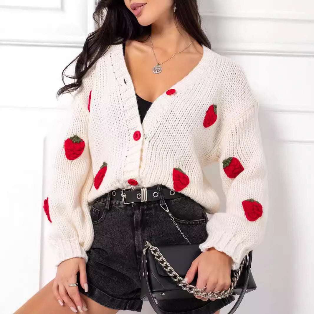 Cardigan pour femme avec des appliqués fruités et des détails de boutons modernes Chic & Stil