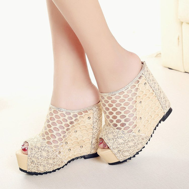 Ladies Platform Furs with a trendy bow design and sparkling accents Lune London