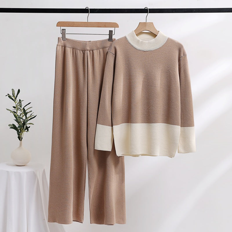 Elegant knit loungewear set for women with wide waistband and decorative collar Lune London