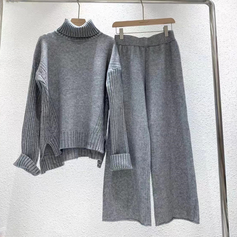 Lune London women's knit set with high neck and flared leg