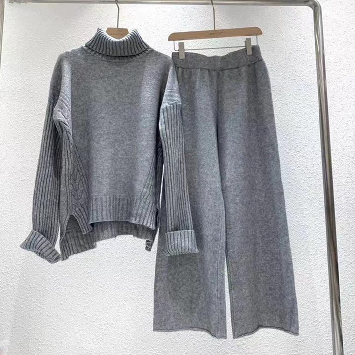 Lune London women's knit set with high neck and flared leg