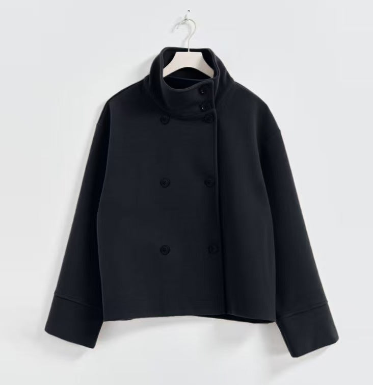 Cropped jacket for women with high collar and double breasted Lune London