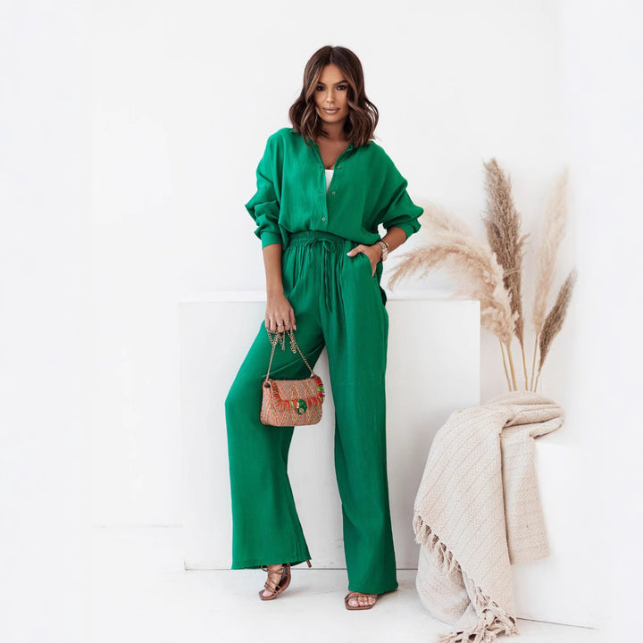 Women Two-Piece Casual Set with a Relaxed Cut Top and Loose Pants Lune London